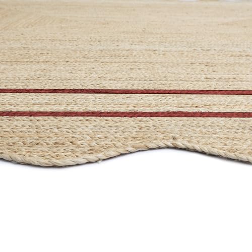 Wave Scalloped Jute Rug Entryway Natural Boho Area Rug Rustic Red 2'x4' - color: Rustic Red, size: 2'x4'