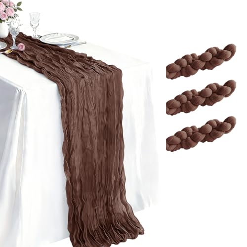 3 Pack Nude Brown Cheesecloth Table Runner 21 x 120 Inch Boho Gauze Sheer Table Runner 10FT Long for Wedding Baby Shower Bridal Shower Easter Holiday Birthday Home Decor - color: Nude Brown, size: 21"×120“-3pcs