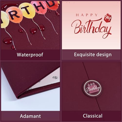 Crenics Burgundy Happy Birthday Guest Signature Book Alternative 18" x 12" - color: Burgundy