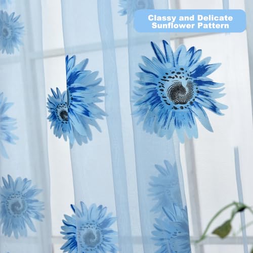 Ufurty 2pcs Sunflower Window Curtain Blue Floral Voile Sheer Curtains - color: Blue Flower, size: 39.4"W x 78.7"L (Pack of 2)
