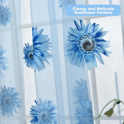 Ufurty 2pcs Sunflower Window Curtain Blue Floral Voile Sheer Curtains - color: Blue Flower, size: 39.4"W x 78.7"L (Pack of 2)