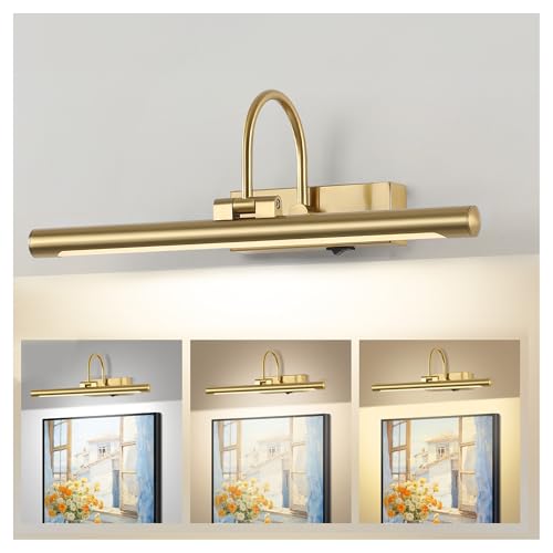 16"Picture Light for Wall Battery Operated Art Lights for Painting Brass Wireless LED Picture Lighting 3CCT Dimmable Gold Art Light Gallery Lighting for Wall Gallery Lighting Portrait Artwork - color: Gold, size: 16IN