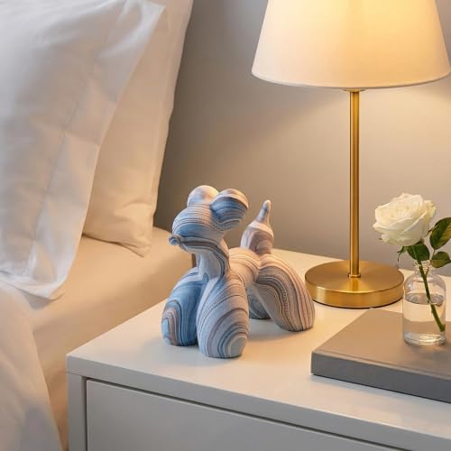 Modern Ceramic Balloon Dog Figurine, Unique Hydro-Dip Blue White