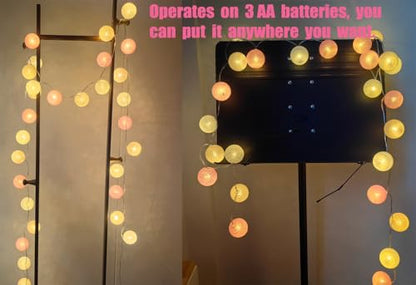 Gardeningwill 3M/10Ft 30 Pink White Ball LED Xmas Wedding Battery Operated String Fairy Light - color: Pink White