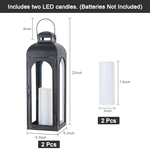NEEDOMO Set of 2 Lanterns Decorative for Home,22''H Large LuxuryBronze Metal Hurricane Lanterns with Tempered Glass Panels for Porch,Tabletop, Mantle, Wall Hanging, Garden, Indoor & Outdoor Décor - size: 22''/22''H