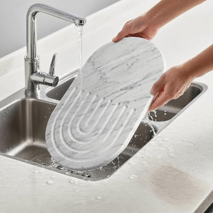 16.5-inch × 9.8-inch Double-Sided White Marble Oval Cutting Board