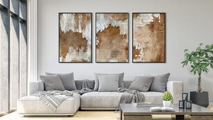 Large Framed Canvas Wall Art, Rustic Brown Abstract Prints, 16"x24"x3 - color: sepia, size: 16" X 24" X 3pcs Framed