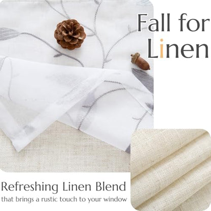 jinchan Sheer Valance for Window Gray Leaf Embroidered 18 Inch 1 Panel - color: Leaves | Grey on White