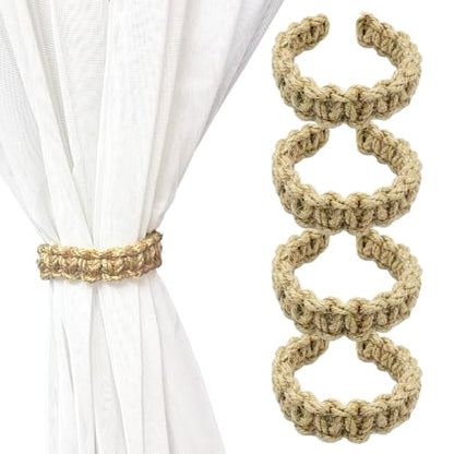 4PCS Boho Elegant Rustic Curtain Tiebacks, Curtain Holdbacks Suitable for Home, Bedroom, Office Window Decoration(Linen)