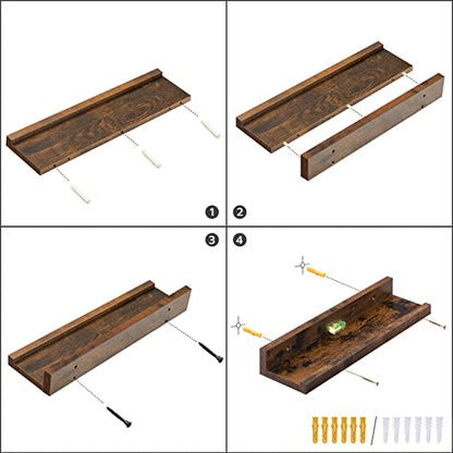 HOOBRO Floating Shelves, Wall Shelf Set of 3, 35.4 Inches Hanging Shelf - color: Rustic Brown, size: 35.4 Inches