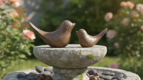 Birds Figurine, Shelf Decor Wood Grain Statue - color: Brown-wood