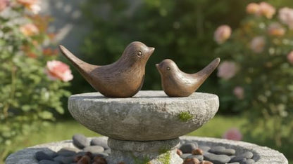 Birds Figurine, Shelf Decor Wood Grain Statue - color: Brown-wood