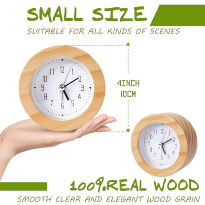 Wooden Analog Alarm Clock Silent Non-Ticking Desk Clock Battery Operated Table Clock with Nightlight for Bedroom,Children's Room, Living Room,Natural(4Inch) - color: Natural Wood
