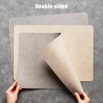 Vinyl Placemats Set of 4, Dual Sided Place Mats with Drink Coasters - color: Beige/Light Gray Two-tone, size: Set of 4