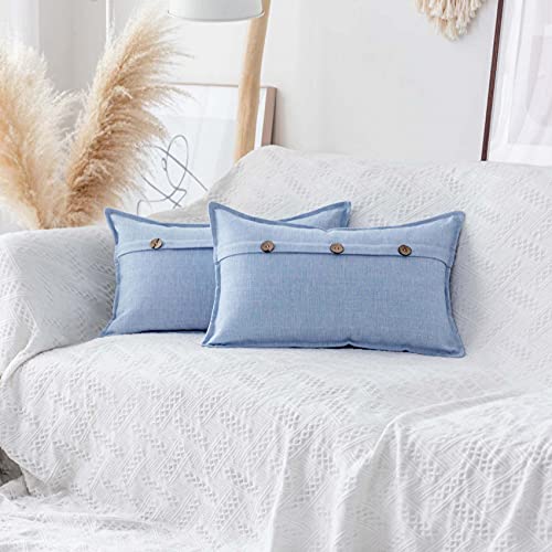 Home Brilliant 12x20 Pillow Cover with Triple Buttons Lumbar Pillow Cover for Sofa Couch Bench Rectangular Throw Pillow Cover, Set of 2, 12 x 20 inch (30x50cm), Light Blue - color: Sky Blue, size: 20" x 12" (Pack of 2)