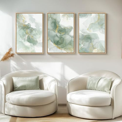 Framed Sage Green Abstract Wall Art for Bedroom, 3 Piece Set, Each 16x24 In - color: Glitter, size: 16" W x 24" H x 3pcs