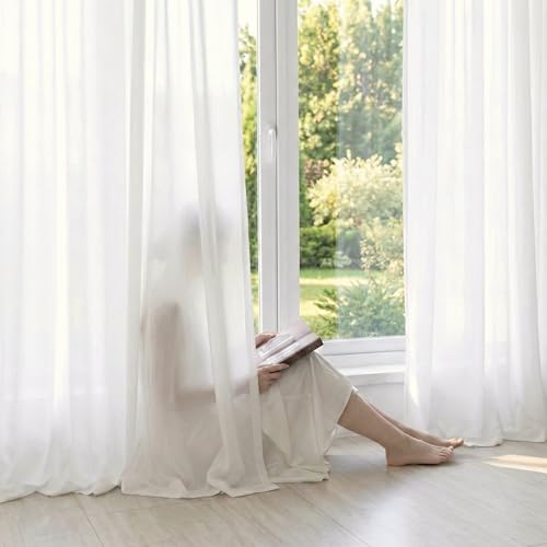 NICETOWN Non-See-Through White Sheer Curtains 84 inches Long 2 Panels for Living Room, Privacy Cat Proof Window Drapes for Bedroom, Rod Pocket Light Filtering Elegant Home Decoration, W52 x L84 in - color: White, size: 52"W x 84"L (Pack of 2)