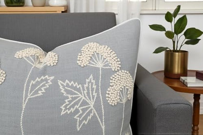Rudransha Hand Embroidered Wildflower Throw Pillow Cover - 20x20 Inch Light Grey Cotton - Blooming - color: Blooming-light Grey, size: 20" x 20" (Pack of 1)