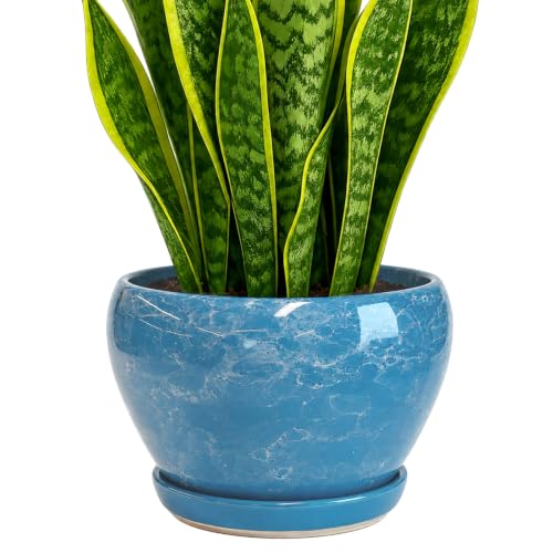 Deep Dream 8 Inch Plant Pots- Ceramic Pots for Plants with Drainage Hole and Saucer, Large Planter Pot for Indoor Plants Outdoor Decor, Gemstone Blue - color: Gemstone Blue, size: 8 Inch