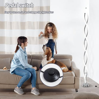ADISUN 31W LED Floor Lamp, Spiral Dimmable Modern Standing Lamp with Remote - color: Silver C