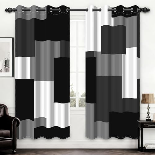 95% Blackout Curtains for Bedroom 84 Inch Long 2 Panels Set Black Grey White Modern Abstract Geometric Black Out Curtains Insulated Room Darkening Window Drapes for Living Room, 52Wx84L - color: 01 Grey, size: 52"W x 84"L (Pack of 2)