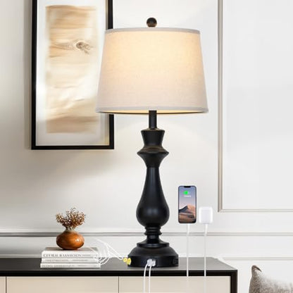 Cinkeda Touch Lamps for Night Stand - 29.5" Tall Bedside Lamp with USB C+A, 3 Way Dimmable Bedroom Lamps, Black Metal Table Lamps for Living Room,Single Black - color: Black-1P