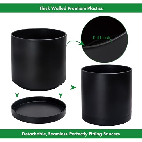 D'vine Dev Plastic Planter Pot with Saucer, 16 in, Black, 74-X-B-5 - color: Matte Black, size: 16 Inch