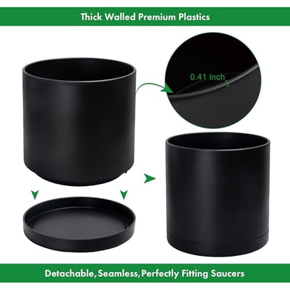 D'vine Dev Plastic Planter Pot with Saucer, 16 in, Black, 74-X-B-5 - color: Matte Black, size: 16 Inch
