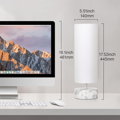 Touch Table Lamp with Marble Grain Metal Base, 3 Way Dimmable Bedside Lamp - color: White Marble Base with White Shade