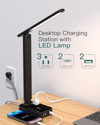 Addtam LED Desk Lamp with 4 Modes for Home Office College Dorm Essentials - color: Black, size: 5 FT