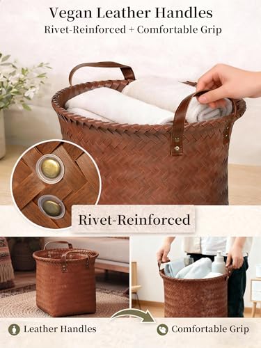 Wicker Storage Baskets, 4 Pack Woven Baskets for Shelves, Brown - color: Round Brown