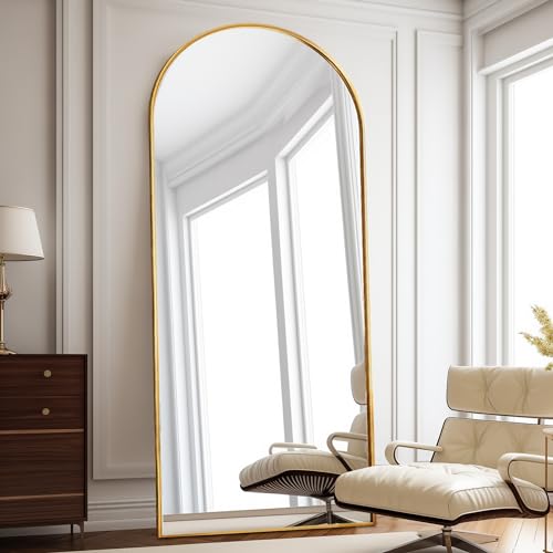 Floor Length Mirror, 76"x34" Arch Full Length Mirror Hanging or Leaning, Body Mirrors with Stand, Arched-Top Wall Mounted Mirrors with Aluminum Frame for Bedroom (Gold) - color: Gold, size: 76"L x 34"W