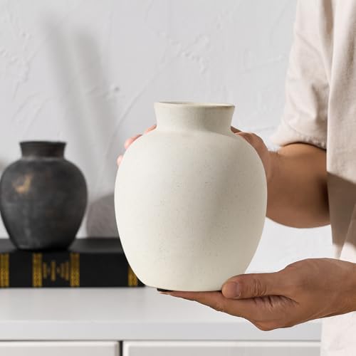 SIDUCAL Spotted Ceramic Modern Style Vase, 5.7 Inch Rustic Farmhouse Boho Vase for Home Decor, Terracotta for Table, Living Room, Wedding, Mantel Decoration, Speckled White - color: 18443-white