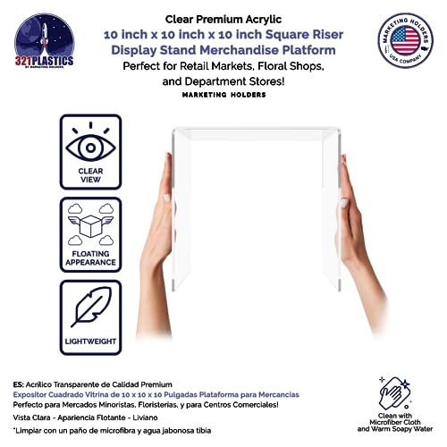 Marketing Holders 2 Pack Clear Acrylic Riser Display Table 10" Merchandise Showcase One Piece Bench Retail Stores and Boutiques Throne Counter Tabletop Platform - size: 10"W x 10"D x 10"H Riser