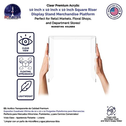 Marketing Holders 2 Pack Clear Acrylic Riser Display Table 10" Merchandise Showcase One Piece Bench Retail Stores and Boutiques Throne Counter Tabletop Platform - size: 10"W x 10"D x 10"H Riser