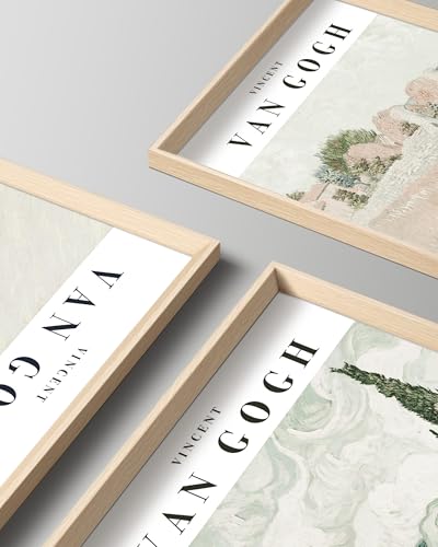 HesenDot Van Gogh Framed Wall Art, Neutral Canvas Prints Set of 3 - color: Framed Van Gogh Nature, size: 16"L x 12"W