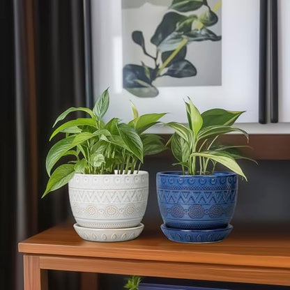 G EPGardening Pot for Plants, 5 Inch Ceramic Planter, Blue - color: Triangle Blue
