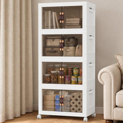 4Tier 212QT Stackable Storage Bins With Lids Portable Wheels Cabinet, White - size: 53QT(Per Tier)-4Tier