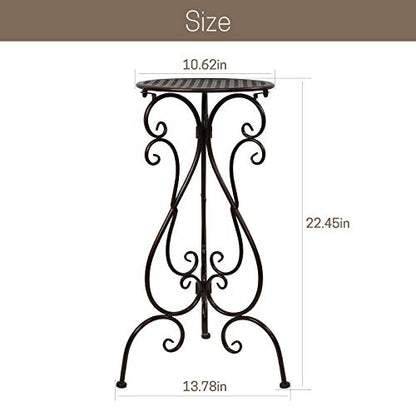NAKUPE 2 Pack Plant Stands Indoor Outdoor, Metal Flower Pot Holder 22.5 inch Tall, Heavy Duty Pedestal Plants Stand for Patio Garden Porch Corner Balcony, Brown
