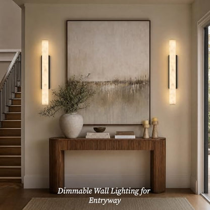 Artisan Alabaster Wall Sconces Set of 2, 36in Matte Black Linear Sconce, Faux Alabaster Sconce for Bathroom Vanity, 3000K Dimmable Hardwired Modern Wall Sconces for Bedroom Living Room Hallway - color: Black-36in-2Pcs