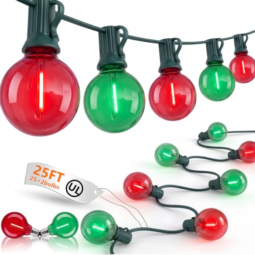 25Ft G40 LED Red Green Outdoor String Lights, 27 Shatterproof Globe Bulbs - color: Red/Green, size: 25Ft