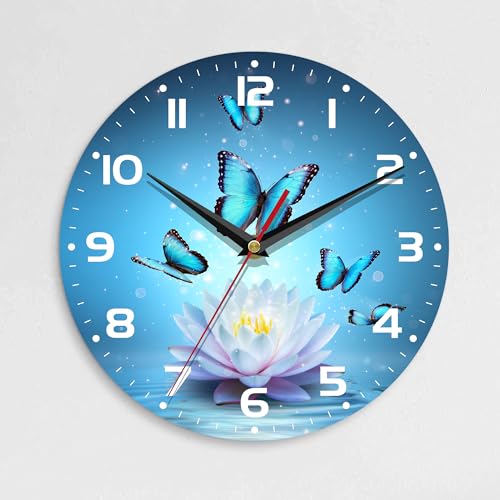 Wall Clock, 10 Inch Silent Non-Ticking Home Kitchen Decor, Battery Operated for Bathroom Bedroom Living Room Office(Magic Lotus Flower Butterfly) - color: Magic Lotus Flower Butterfly
