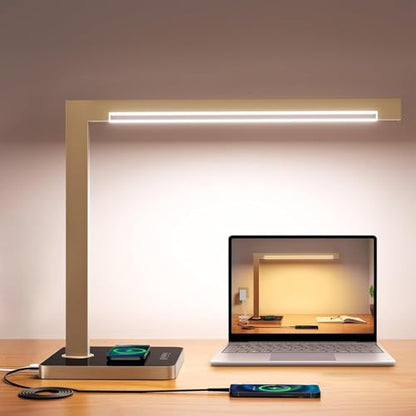 Dimmable Desk Lamp with Charging Station, 15W CCT Table Lamp - color: Golden