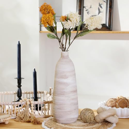 ALMA 18" Ceramic Tall Floor Vase, Boho Flower Vase for Neutral Home Decor - color: Skinny-white-18"