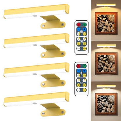 EUIOKUN Wireless Picture Light with Remote,Battery Operated Wall Sconces - size: 4Pack Gold