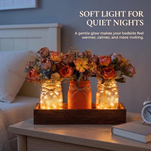 Fall Mason Jar Table Centerpieces with LED Fairy Lights, Fall Decor - color: Jar-fall