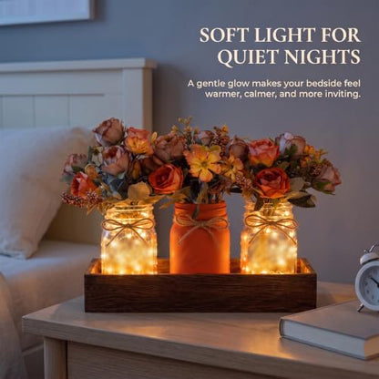 Fall Mason Jar Table Centerpieces with LED Fairy Lights, Fall Decor - color: Jar-fall