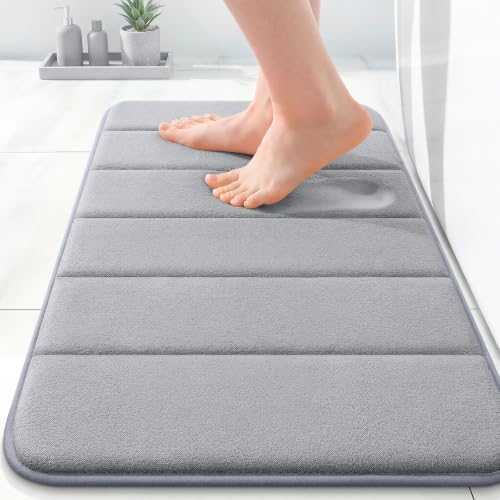 OLANLY Memory Foam Bath Mat 24x16, Super Soft and Absorbent Bathroom Rugs - color: Grey, size: 24" X 16"