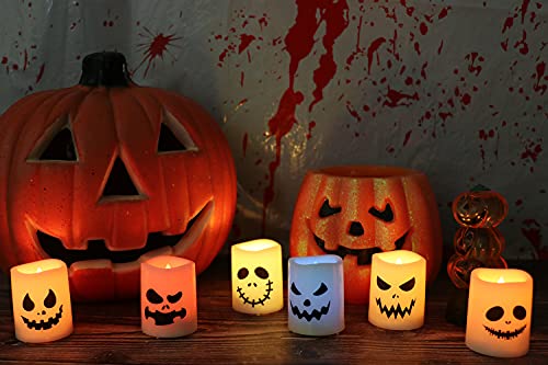 GenSwin Halloween Flameless Votive Candles Color Changing with Remote Timer - color: 6-Ghost Face