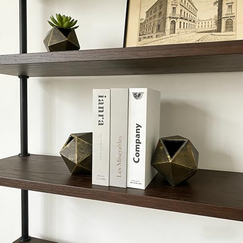 Geometric Bookends Black-Gold Bookstopper Heavy Duty Book Ends Decor